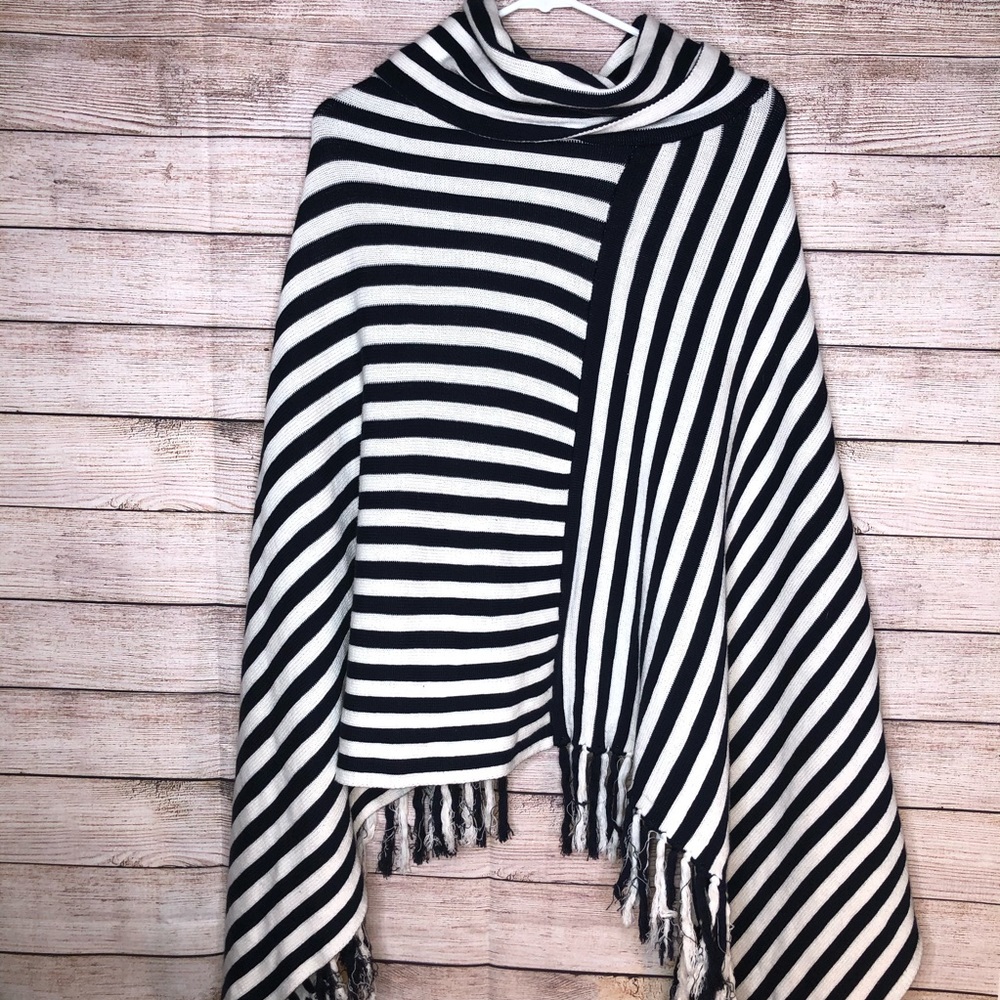 The Limited Navy Blue & White Striped Poncho Wrap